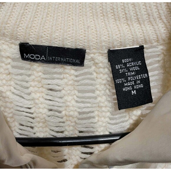 Moda International Sweater Wool Blend Eye Hook Closures Medium Cardigan White - Picture 4 of 4